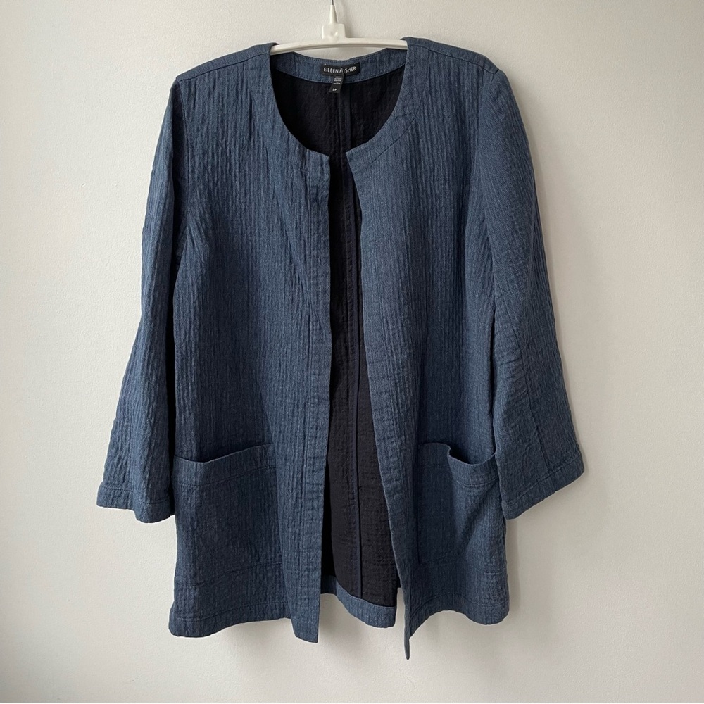 Eileen Fisher Cotton Linen Denim Jacket Size SP - Picture 2 of 7